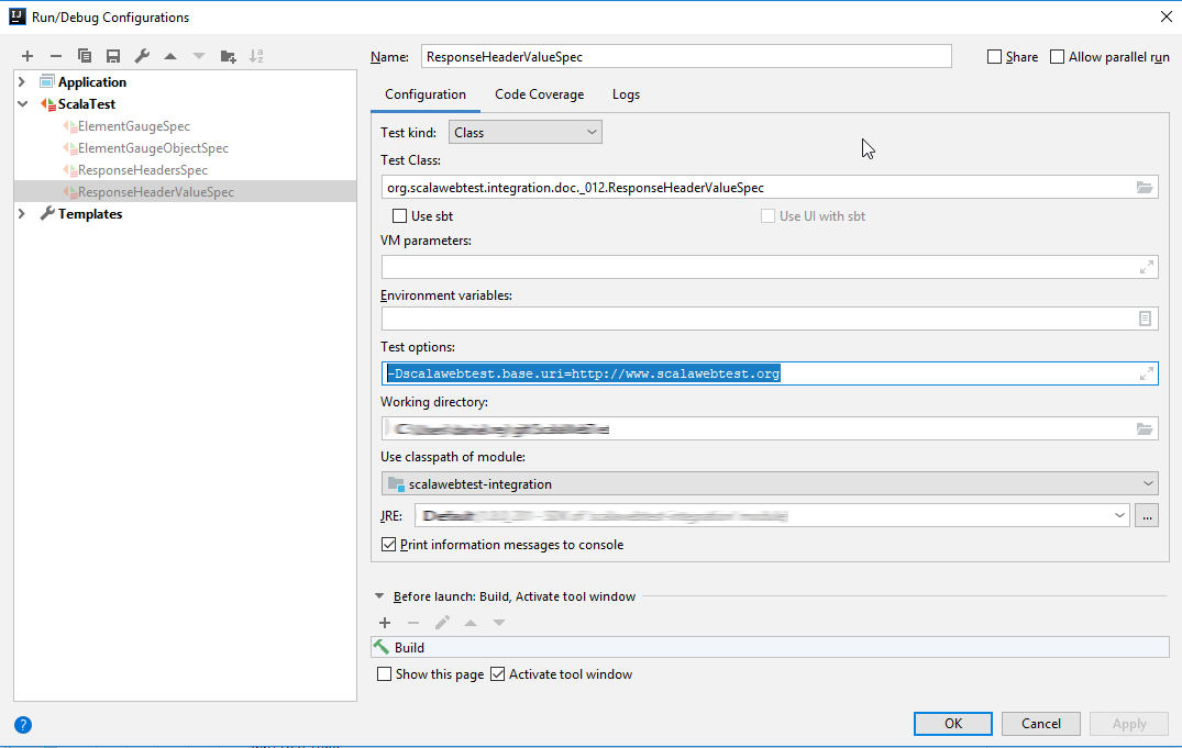 provide arguments via intellij test runner